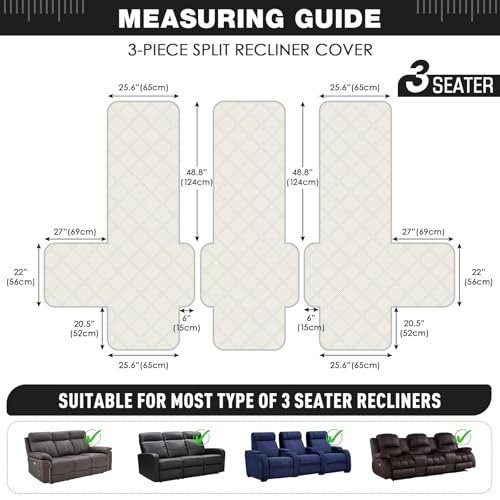 Image of TAOCOCO 100% Waterproof Recliner Sofa Cover Non Slip Couch Cover for 3 Seat Reclining Sofa, Split Reclining Couch Covers 3-Piece with Straps, Washable Sofa Slipcover for Kids Pets(3 Seater, Black)