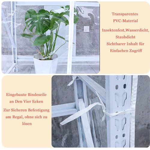 AGLZWY Wasserdichte Regalabdeckung 90×45×180cm Transparente Staubschutzhülle Abdeckung mit Reißverschluss für gartenmöbel Küchen Balkon Bücherregale Outdoor