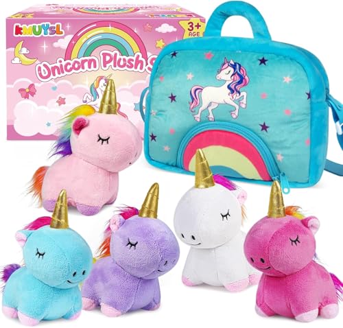 Image of KMUYSL Toys for 18 Months+ Year Old Girls, Plush Stuffed Animal with 5 Unicorn Babies in Plush Bag Toy, Soft Plush Toys Set, Christmas Birthday Gifts for 2 3 4 5 6 7 8 Girls Boys Baby, Toddler, Kids