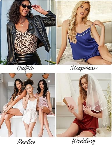 Image of Ekouaer Womens Sexy Pajama Sets Satin Pj Set Soft Sleepwear Lingerie Silk Cami Shorts Set Nightwear Christmas SnowflakeLarge