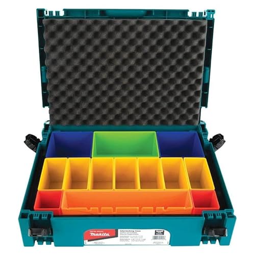Makita P-83652 Boxeinsatz-Set 14-teilig, 13 farbige Boxen und Deckelpolster, 70 mm hoch, passend für MAKPAC-Systemkoffer