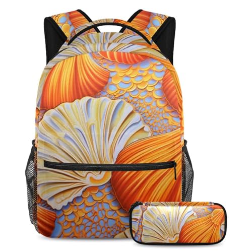 Cartables pour enfant avec trousse à crayons sac à dos scolaire coquillages dorés large