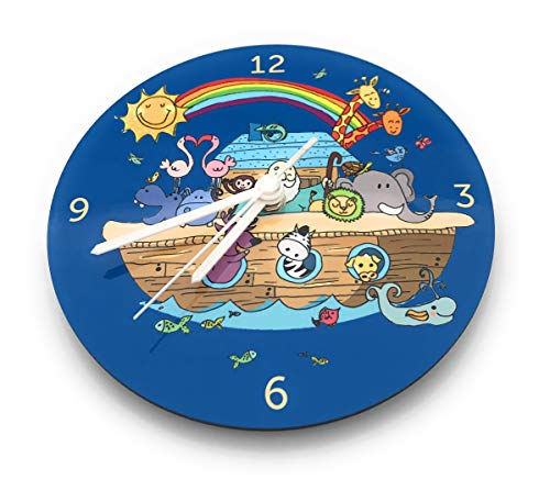 Colorful Kids Nursery Wall Clock Fun Children's Room Rainbow Noah's Ark Clock Battery Operated Silent 8 Inch Hand Made In Jerusalem #TOP1