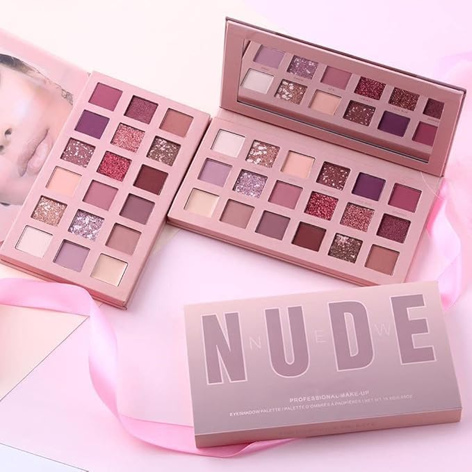 Nude Professional Make-Up Eyeshadow Palette, 18 Shades | Matte & Glitter Finish, Rosy Nude Tones, Built-in Mirror, Shimmer Shades, Eye Makeup-image-27