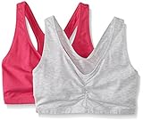 Hanes Women's Comfort-Blend Flex Fit Pullover Bra (Pack of 2),Heather Grey/Fuchsia Purple,Small