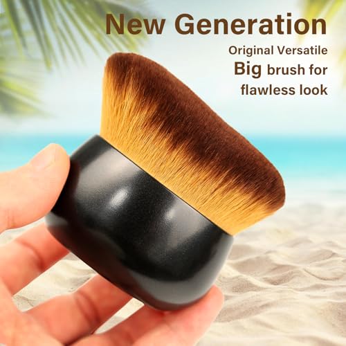 Image of Extra Large Body Makeup Brush For Self Tanner, Leg Makeup &Bronzer Blend,75 mm Wide-headed Kabuki Brush Provides More Even &Pretty Application, Oval Face&Back Makeup Brush, Wet&Dry Use- Black