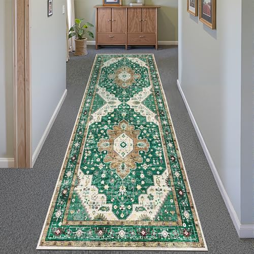 PureCozy Black Runner Rug 2x6 Hallway Machine Washable Kitchen Vintage Distressed Non Slip Long Carpet Indoor Retro Floral Bedroom Accent Throw Rug for Bathroom Office Laundry Dining Room 2'