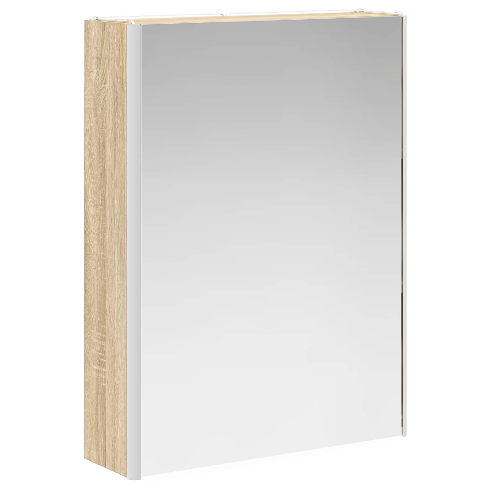 Szafka łazienkowa z lustrem dąb Sonoma z oświetleniem LED 53,5 x 15,5 x 70 cm, materiał drewnopochodny, montaż na ścianie, miejsce do przechowywania z półkami, meble łazienkowe do pralni i