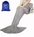 Heartybay Crochet Mermaid Tail Blanket for Adult, Super Soft All Seasons Sleeping Mermaid Blanket (71"x35.5") -Gray