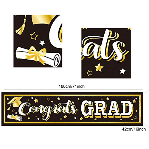 Image of Black Graduation Banner 2025 Congrats Grad Banner Graduation Party Decorations Fabric Grad Backdrop for 2025 High School or College Graduates Party Supplies