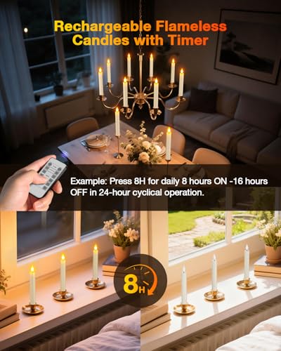 Image of Yme Rechargeable Flameless Taper Candles Battery Operated with Remote Timer