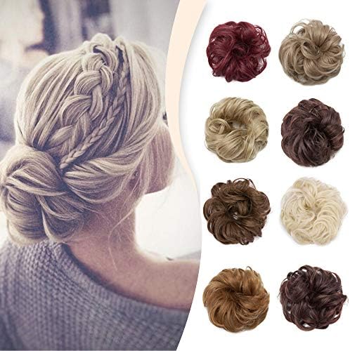 Messy Hair Bun Extensions Synthetic Updo Chignons Donut Elastic Bride Bun Ponytail Scrunchy Hairpiece Wig Accessory for Women 35g Ginger Brown Mix Golden Blonde-Medium