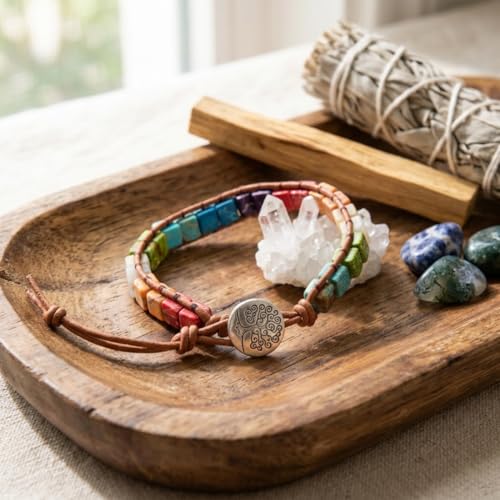 Image of YGLINE Boho Handmade Wrap Leather Tube Crystal Stone Bracelet for Women