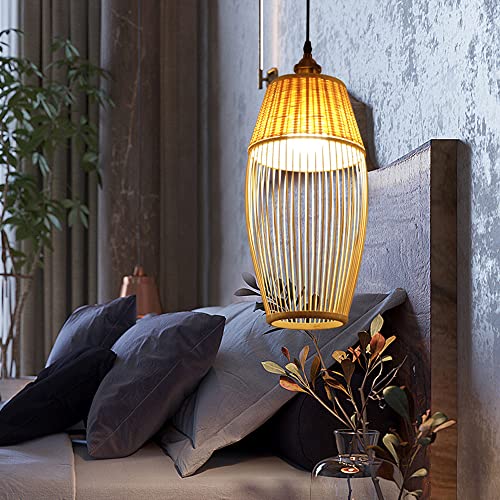 Lámpara Techo, lámpara Colgante Mimbre Retro con Arte ratán, lámpara Comedor Tejida a Mano, Luces Tejidas bambú Altura Ajustable Dormitorio