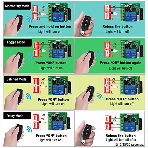 2 Pack DC 12V Remote Control Switch 433Mhz RF Wireless Relay Receiver Remote Control Light Switch Module Garage Door Remote for Motor Light - Image 3