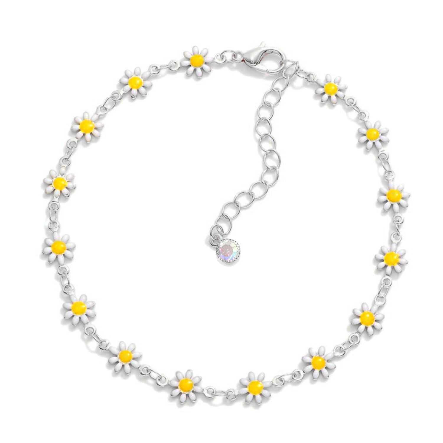 Silver Adjustable White Daisy Flower Ankle Bracelets Toes Foot Jewelry Leg Payal Anklets Charm Chains for Girls Women-image-18