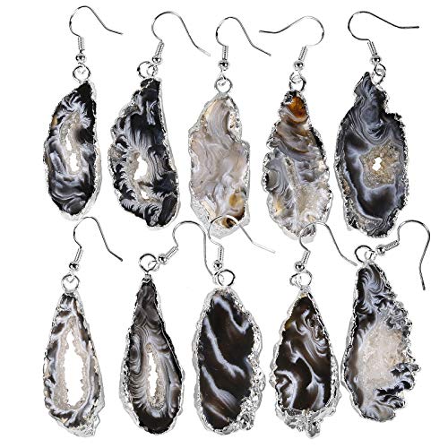 Nupuyai Natural Stone Drop Earrings for Women, Druzy Agate Geode Crystal Quartz Dangle Hook Earrings3