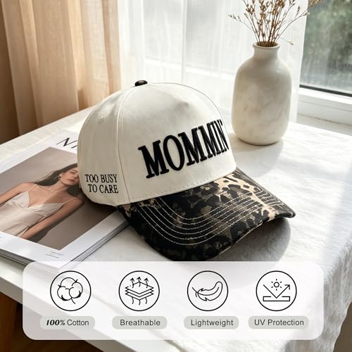 Image of Women's Mommin Trucker Hat - Vintage Two-Tone Ponytail Baseball Cap, Embroidered Adjustable Hat, Great Gift for Mom & Women