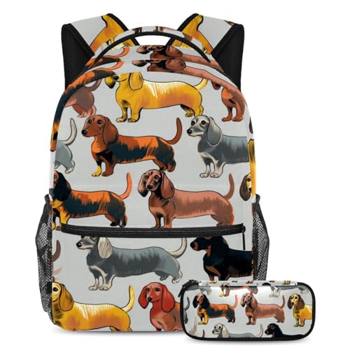 Sacs à dos motif teckel, ensemble de 2 pièces multicolores comprenant un grand sac de voyage
