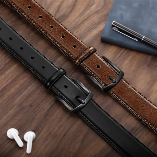 Men's Belt 2Pack Genuine Leather Belt for Men Dress Casual Golf Jeans Pants 1 3/8"2