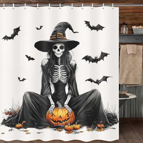 MERCHR Halloween Shower Curtain Scary Witch Spooky Pumpkin Bathroom Curtain Set Fall Autumn Gothic Bath Curtain Home Decor Waterproof Polyester Fabric 71 x 71 Inch