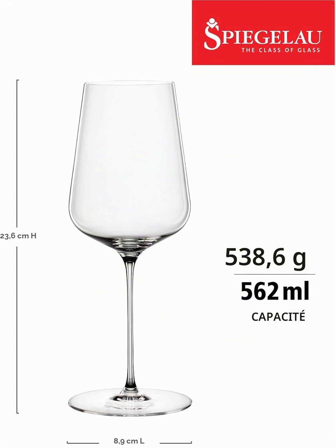Spiegelau Definition Lot de 4 grands verres à vin universels en cristal fabriqués en Europe pour vins blancs et rouges, dîner, fête d'anniversaire, verrerie, accessoires de bar à domicile, 538,6 g