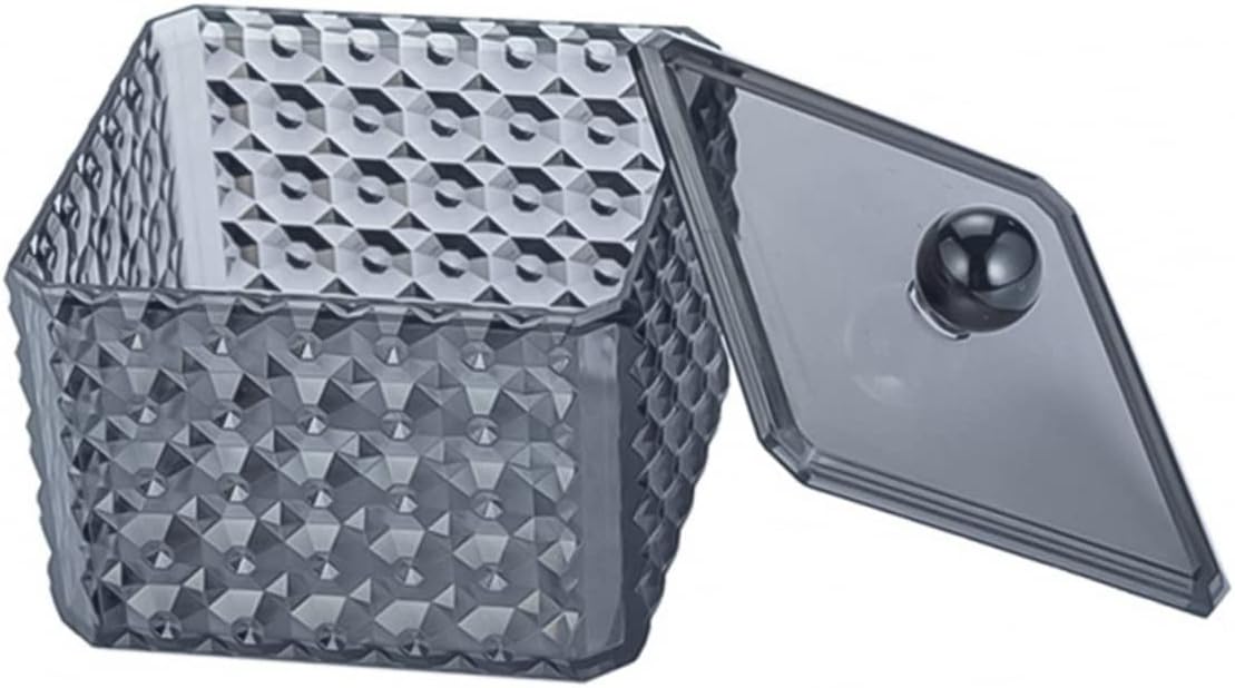 COLLBATH Black Acrylic Cotton Swab Holder Diamond Pattern Storage Box