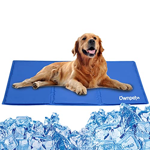 Ownpets 100x60CM große Kühlmatte für Hunde/Katzen, Kühlkissen, Kühl Hundedecke, Ungiftiges Kaltgelpad, Selbstkühlende Matte, Blau Cover