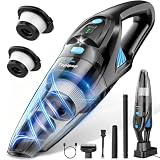 Topipop Handstaubsauger, 25000Pa Handstaubsauger Akku mit Ladestation, waschbarem HEPA Filter & 45 Min. Nutzungsdauer, inkl. LED Licht, Handsauger mit 3 Köpfe für Küche, Büro, Auto, Tierhaare(Schwarz)