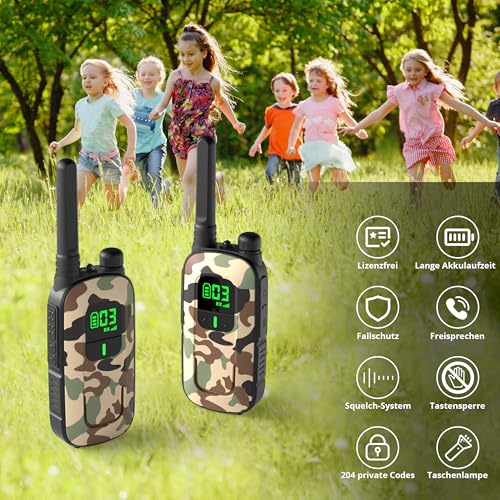 Radioddity PR-T3 Walkie Talkie für Kinder 16 Kanäle PMR446 Funkgerät für 3-12 Jahre Kinder VOX mit Taschenlampe 4KM Reichweite für Abenteuer, Outdoor, Camping, 2 Stücke