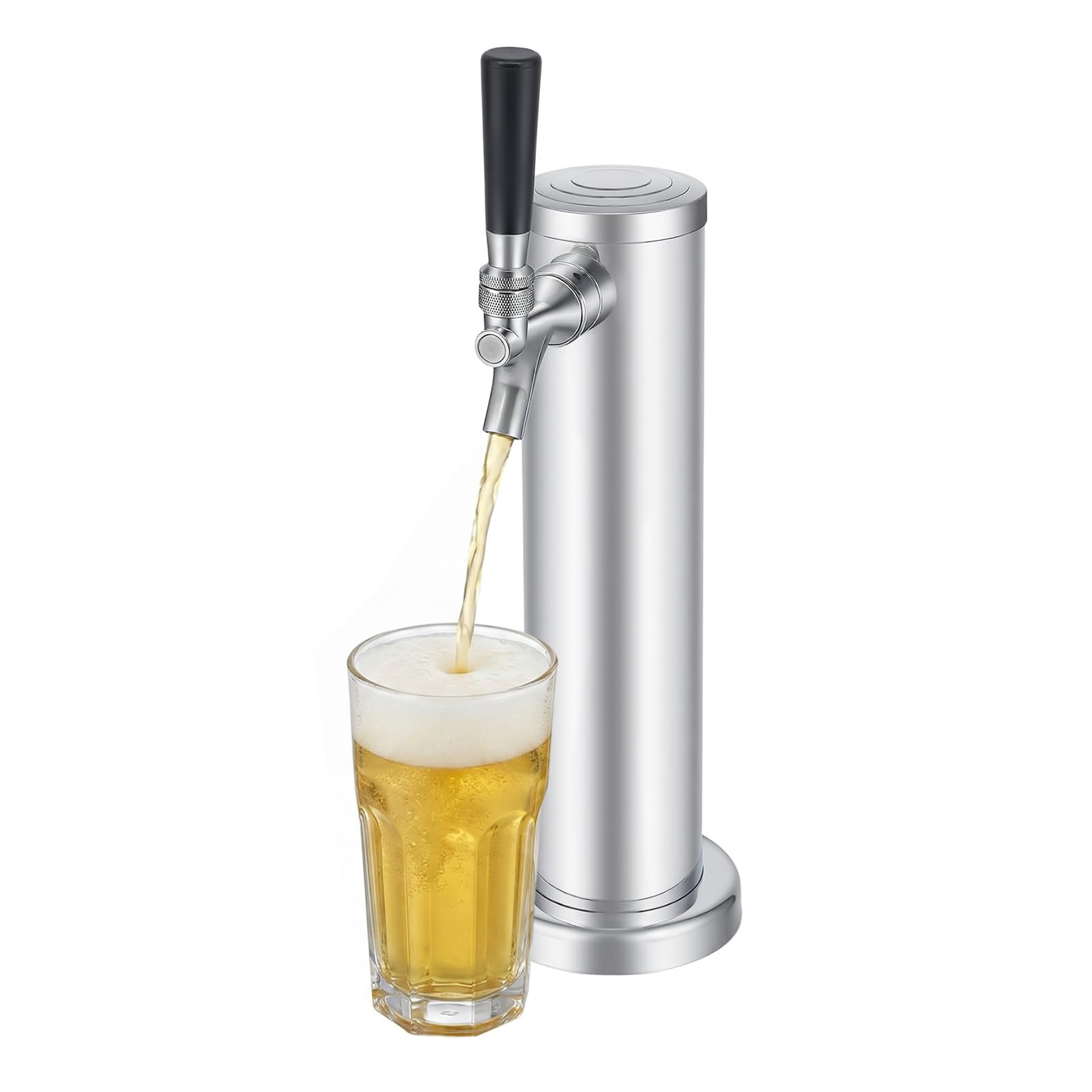 Dispensador de cerveza de 1 vía, acero inoxidable, torre de cerveza profesional con grifo, máquina de barril de cromo pulido para bar y uso doméstico (plata)