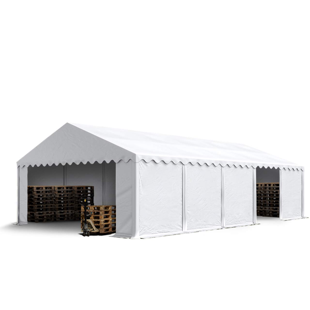TOOLPORT Lagerzelt Lagerzelt 5x10 m, PVC-Plane 750 N, weiß – Bodenrahmen und Dachverstärkung