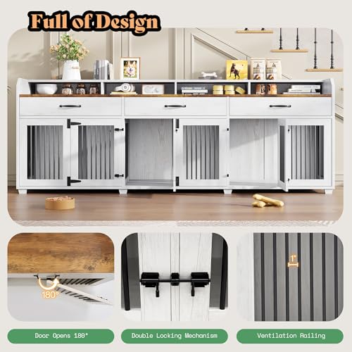 Image of AMERLIFE 95 inch Dog Crate Furniture, Multi-Functional TV Stand with Storage