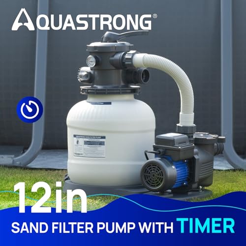 AQUASTRONG Sand Filter Pump for Above Ground Pool with Timer, 1/2 HP Pool Pumps Above Ground 2500 GPH for Pools up to 9000GAL, 12in Pool Sand Filter with 6-Way Valve, Improved Circulation & Filtration
