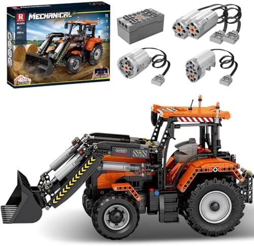 Reobrix Technic 22024 Tractor Building Blocks Set, Remote Control Loader Tractor Model Kit, RC Construction Vehicles Building Toy for Teens 14+ and Adults, 1496 PCS