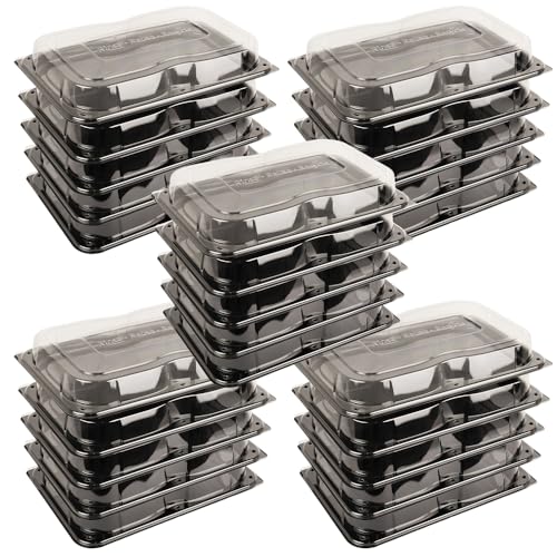 delisupplies 25 x Ultimate Large Sandwich Platter with Lid Unique Press Stud Secure Closing Rectangle Food Cake Tray Set Black Base Clear Lid Serving Platters for Buffet Catering 460 x 310mm