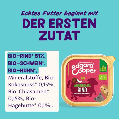 Edgard & Cooper Natürliches Nassfutter für Hunde – Getreidefrei, proteinreich und gesund (Bio-Rindfleisch, 100 g (17er-Pack)
