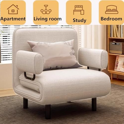 Modern Convertible Sofa Bed with Armrests & Pillows - Pull-Out Sleeper Chair, Cotton & Linen Fabric, Compact Lounge Couch with Sponge Mattress for Living Room & Small Spaces (Gray, 192 x 65 x 28cm)