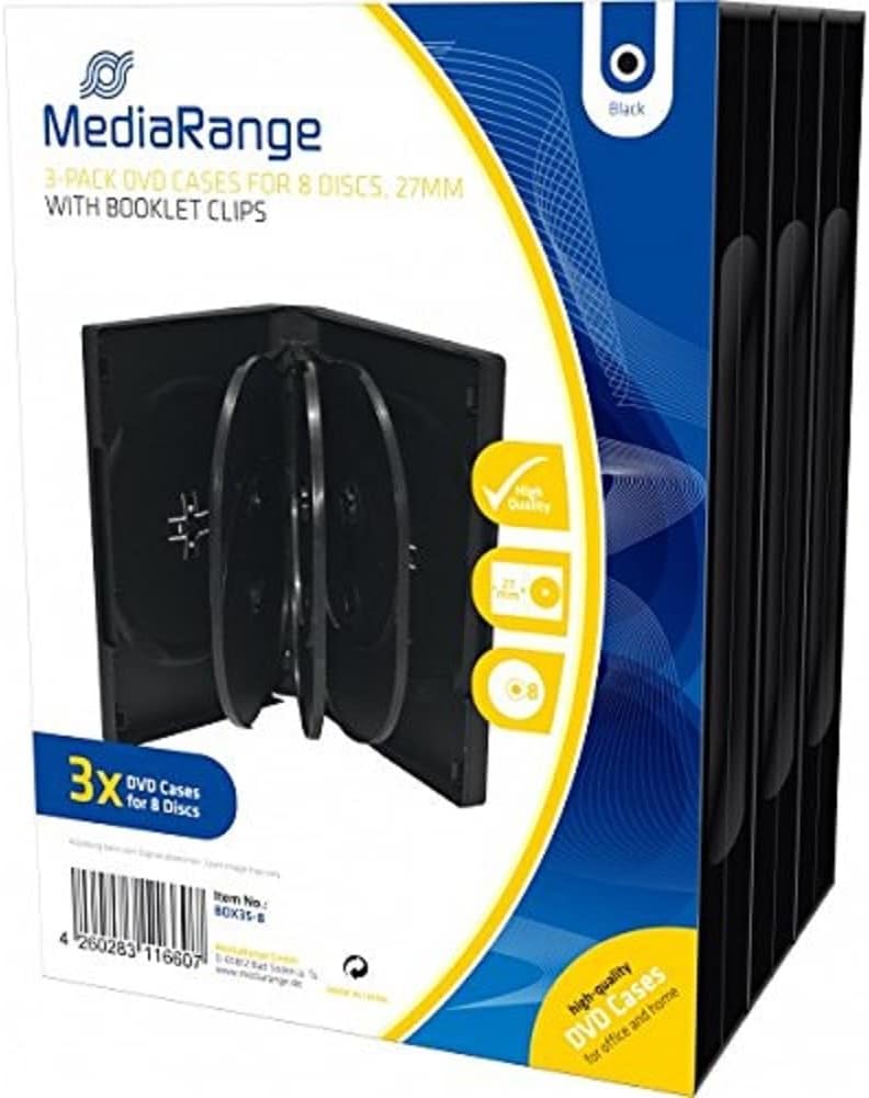 MEDIARANGE BOX35-8 DVD 8 Disc Case 27mm Black (Pack of 3)