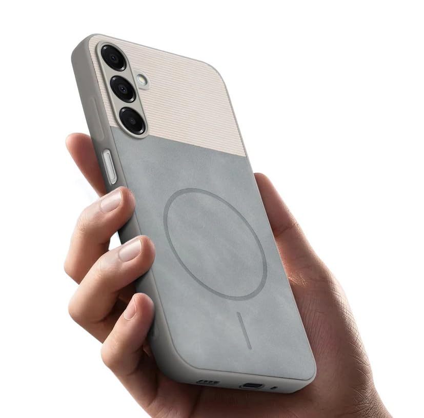 Image of Bintage CASE Mac Safe Design Hard Light Weight Back Case | Soft Border Camera Protect | Dual PU Leather Finish Back Cover Compatible for Samsung Galaxy A16 5G - White & Grey