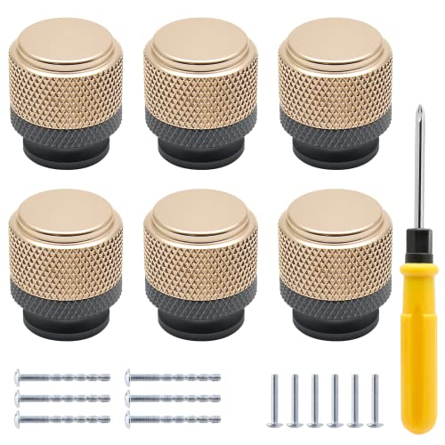 Qjaiune 6 Pack Knurled Cabinet Knob Gold And Grey Dresser Knobs, 1 Inch Diameter Drawer Knobs Kitchen Cabinet Pulls Handles, Aluminum Knob For Cupboard Vanity, Oxidation Finish With Diamond Pattern #TOP9