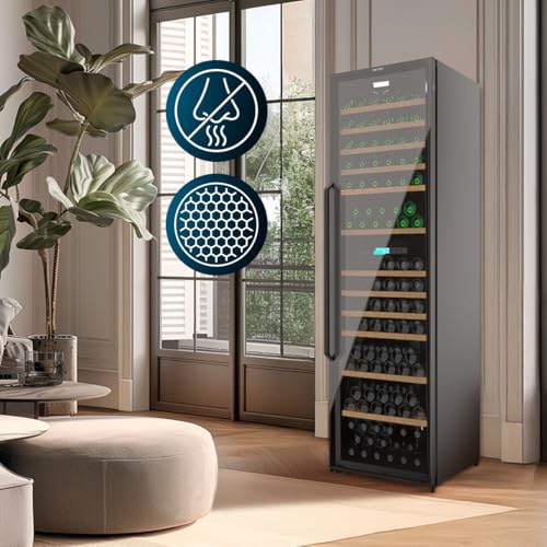 Cecotec Getränkekühlschrank, 176 Flaschen Bolero GrandSommelier Duo 176000 Schwarz. 176 Flaschen, Dual-Temperatur, UV-Schutz, Temperaturalarm, Kohlefilter, Reversible Tür, LED, Effizienter Kompressor