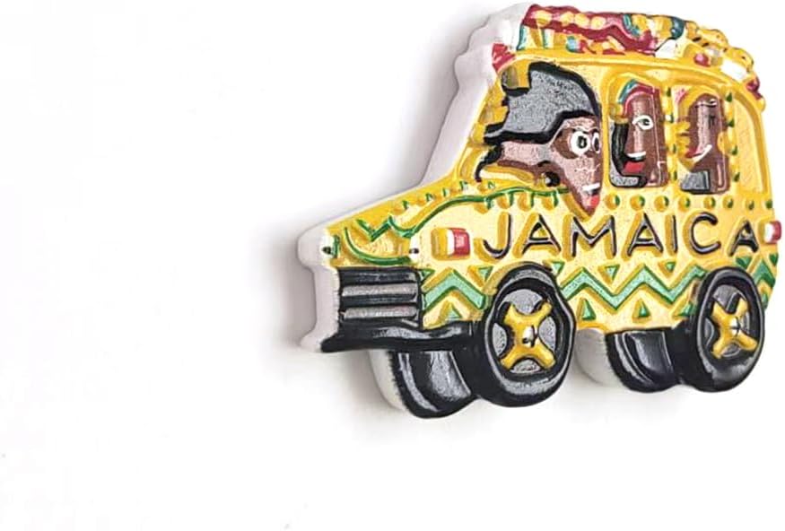 Jamaica Bus Refrigerator Magnet, Colorful Yellow Green Design, Souvenir Travel Theme image 2
