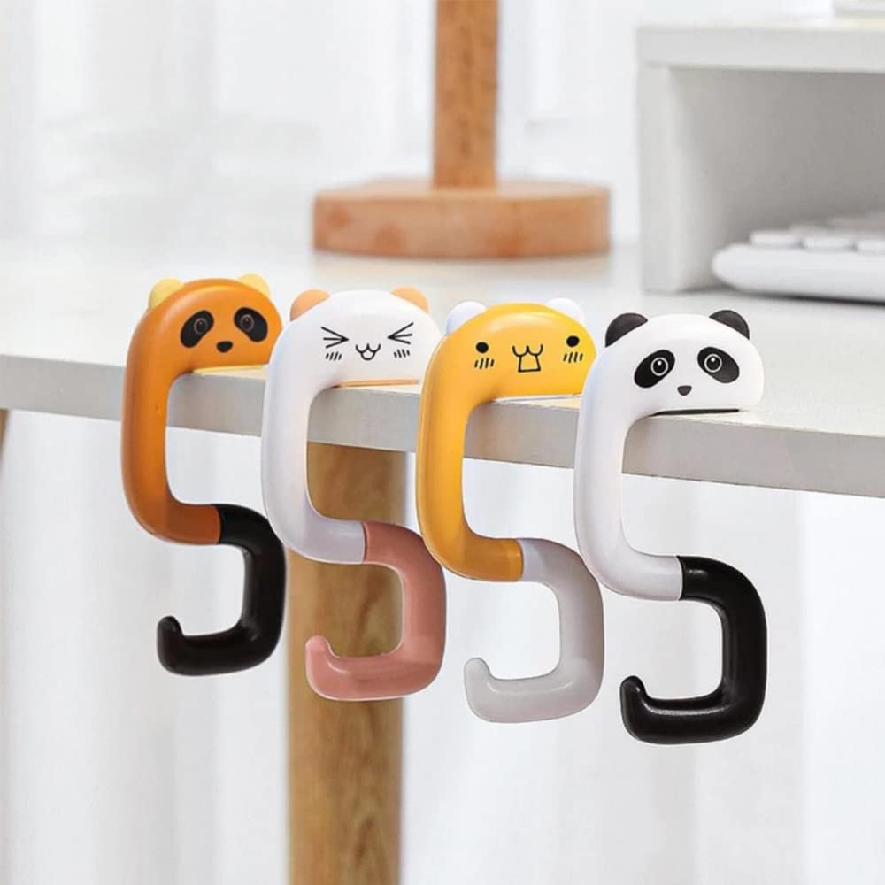 HANGDENGOCute Cartoon Hook, Desk Side Hooks, Travel Portable Hanger for Handbag School Bag Storage, Pack of 4