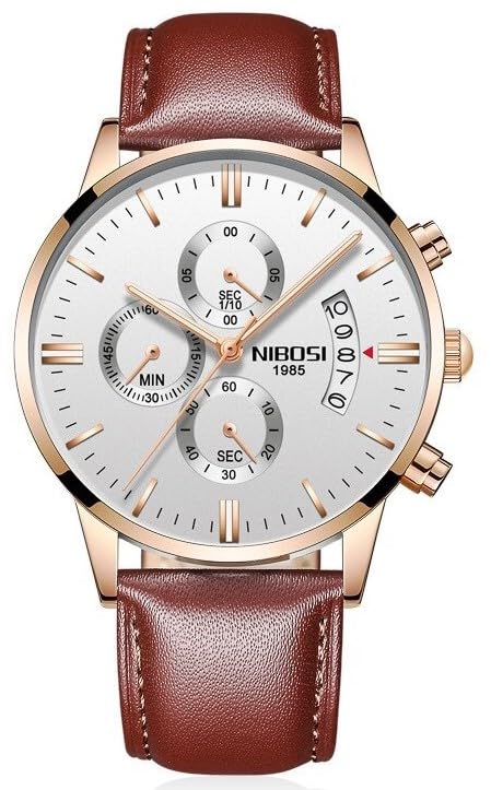 NIBOSI Watches Men Sport Quartz Watches Waterproof Chronograph Wrist Watch Gift Three-Eye 6-Pin Solid Leather Belt Watch (Bgg) (L-Bngw), Black Dial, Black Band (B0CVH1DYNP) Amazon Price History, Amazon Price Tracker