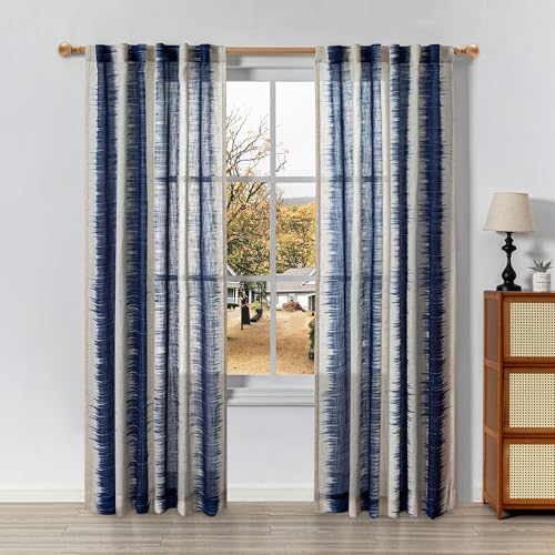 Image of MYSKY HOME Curtains 84 Inches Long 2 Panel Sets for Living Room Bedroom Semi Sheer Curtains Farmhouse Style Drapes for Dining Room Soft Touch Classic Lines Modern Design, 50 inch Wide, Navy Blue, 2 PCs