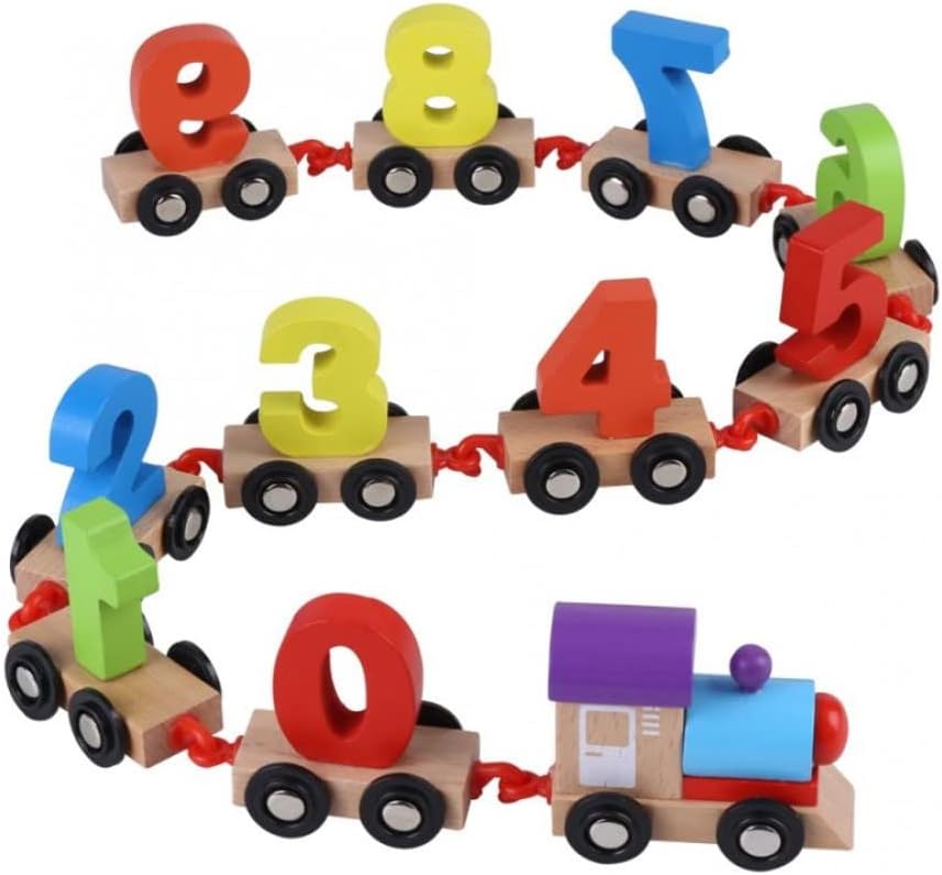 VGRASSP Wooden Train Set Learning Toy Numbers Educational Toy Play Train with Sliding Wheels Learning Game for Kids