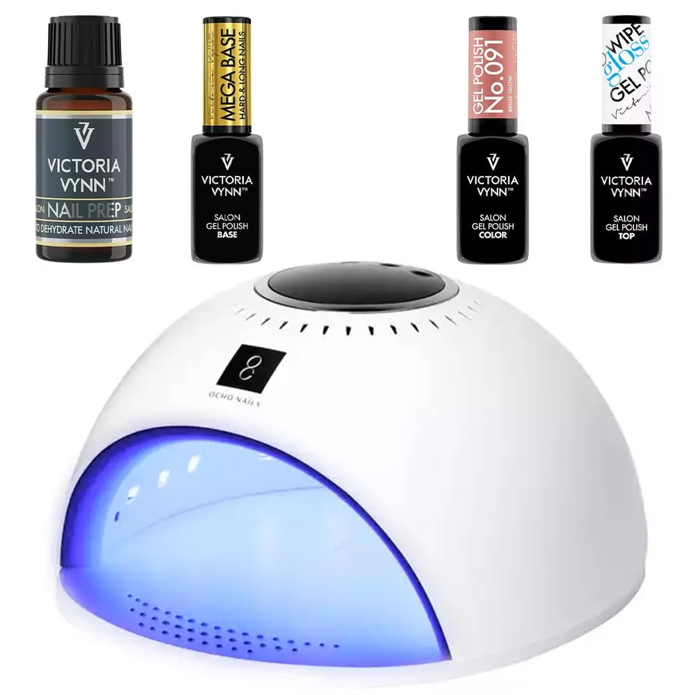 Victoria Vynn Nagelset - UV-LED-Lampe 84W, Nail Prep, Mega Base, Top Glanz, Hybrid Gel Polish 187 - Komplettes Nagelstudio Set (Beige Glow)