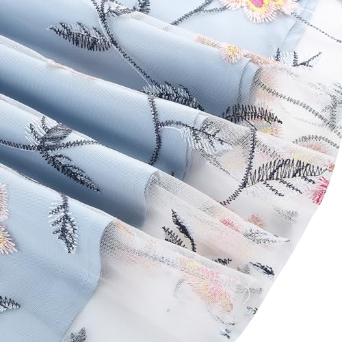 Image of Tulle Embroidery Floral Dress for Women Sleeveless Mesh Flower Embroidered Tulle Prom Dress Summer Wedding Tea Party Dress