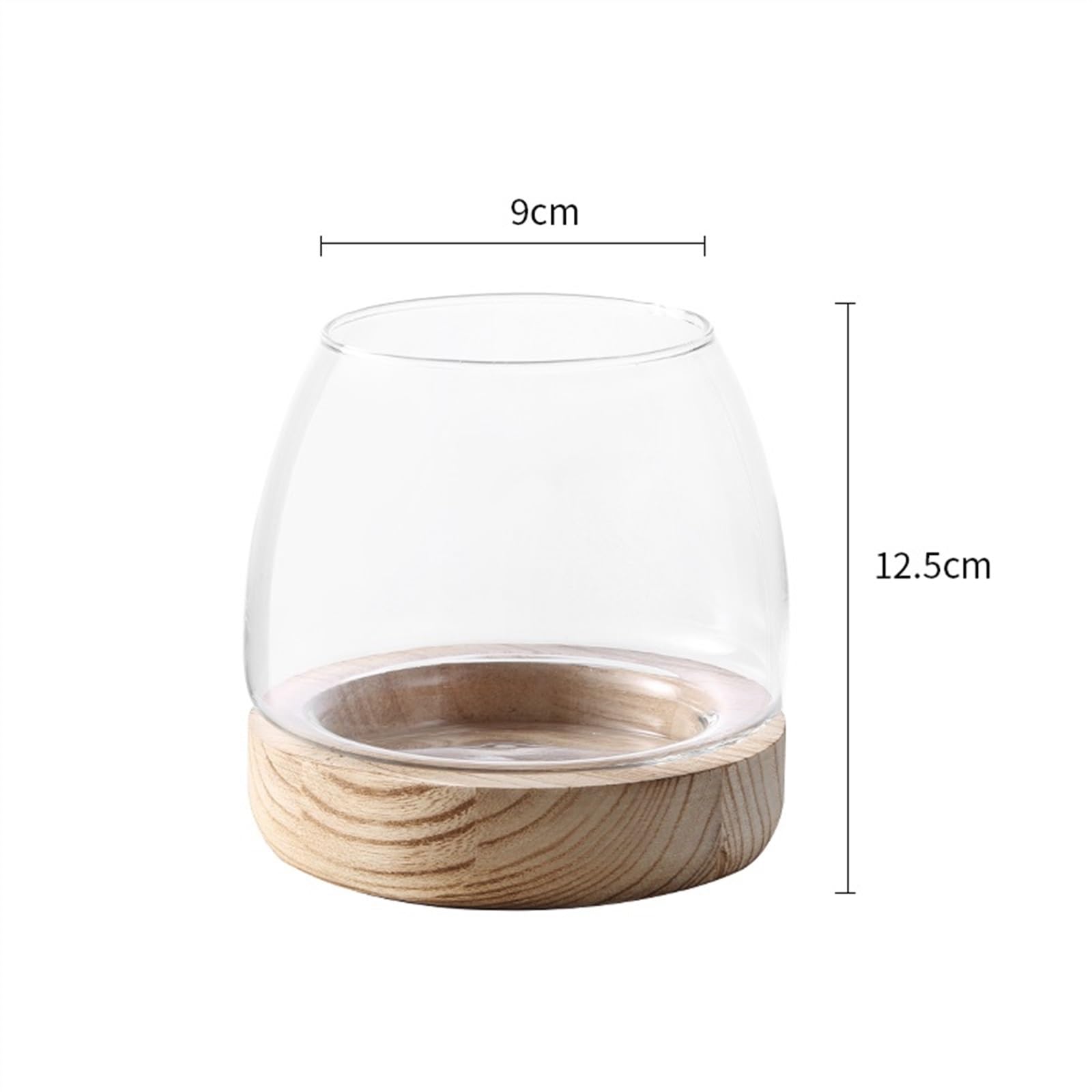 Aquarium Petit Aquarium Rond créatif en Verre, Bouteille écologique Japonaise, Bouteille en Verre Micro-Paysage de Bureau avec Base en Bois Bac à Poisson(Natural)